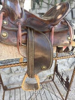Vintage Youth Western Hand Tooled Leather Roping Riding Show Horse Pony Saddle