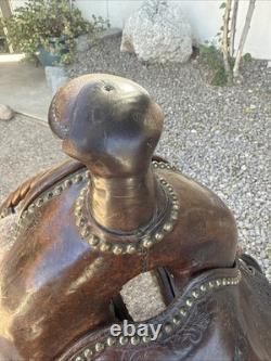 Vintage Youth Western Hand Tooled Leather Roping Riding Show Horse Pony Saddle