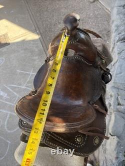Vintage Youth Western Hand Tooled Leather Roping Riding Show Horse Pony Saddle