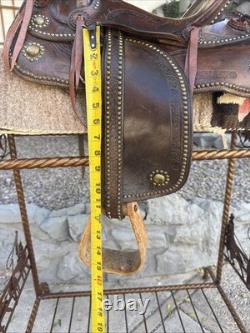 Vintage Youth Western Hand Tooled Leather Roping Riding Show Horse Pony Saddle
