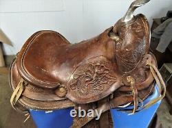 Vintage Youth Western Saddle, Beautiful Tooled Leather & Hooded Stirrups, 16