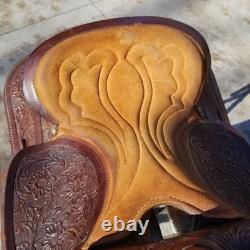 Vintage full size horse saddle Mustang Simco 3107 brown LEATHER & TOOLED