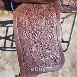 Vintage full size horse saddle Mustang Simco 3107 brown LEATHER & TOOLED