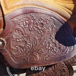 Vintage full size horse saddle Mustang Simco 3107 brown LEATHER & TOOLED