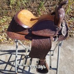 Vintage full size horse saddle Mustang Simco 3107 brown LEATHER & TOOLED