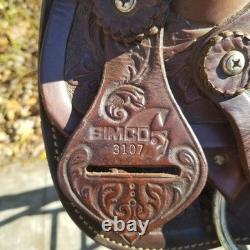 Vintage full size horse saddle Mustang Simco 3107 brown LEATHER & TOOLED
