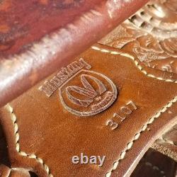 Vintage full size horse saddle Mustang Simco 3107 brown LEATHER & TOOLED