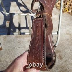 Vintage full size horse saddle Mustang Simco 3107 brown LEATHER & TOOLED