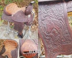 Vintage full size horse saddle Texas Best Custom built brown LEATHER & TOOLED