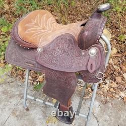 Vintage full size horse saddle Texas Best Custom built brown LEATHER & TOOLED