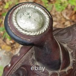 Vintage full size horse saddle Texas Best Custom built brown LEATHER & TOOLED