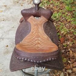 Vintage full size horse saddle Texas Best Custom built brown LEATHER & TOOLED