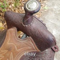 Vintage full size horse saddle Texas Best Custom built brown LEATHER & TOOLED