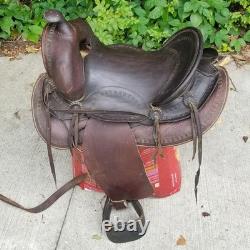 Vintage full size horse saddle brown LEATHER & WOOD