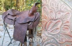 Vintage full size horse saddle brown LEATHER & WOOD