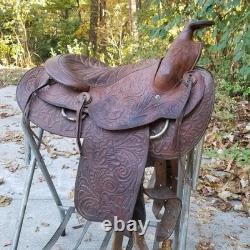 Vintage full size horse saddle brown LEATHER & WOOD