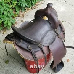 Vintage full size horse saddle brown LEATHER & WOOD