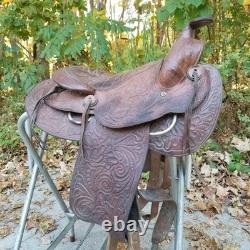 Vintage full size horse saddle brown LEATHER & WOOD