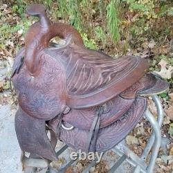 Vintage full size horse saddle brown LEATHER & WOOD