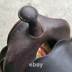 Vintage full size horse saddle brown LEATHER & WOOD