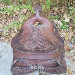 Vintage full size horse saddle brown LEATHER & WOOD