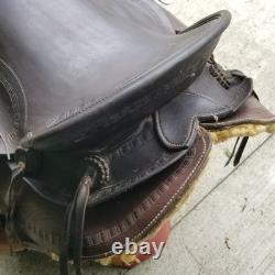 Vintage full size horse saddle brown LEATHER & WOOD