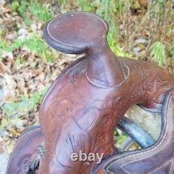 Vintage full size horse saddle brown LEATHER & WOOD