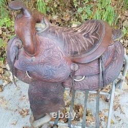Vintage full size horse saddle brown LEATHER & WOOD