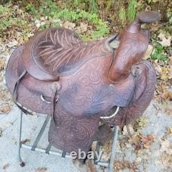 Vintage full size horse saddle brown LEATHER & WOOD