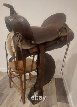 Vntg Youth/small Adult 14-15 Western Tooled Leather Riding Saddle Horse Or Pony
