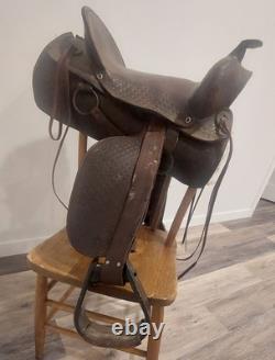 Vntg Youth/small Adult 14-15 Western Tooled Leather Riding Saddle Horse Or Pony