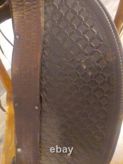 Vntg Youth/small Adult 14-15 Western Tooled Leather Riding Saddle Horse Or Pony