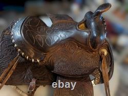 Vtg. Circle Y Western Show Saddle Fully Tooled Model 1800 Sweet Home Texas 14
