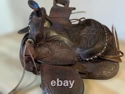 Vtg. Circle Y Western Show Saddle Fully Tooled Model 1800 Sweet Home Texas 14