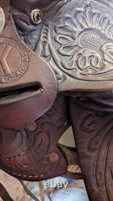 Vtg. Circle Y Western Show Saddle Fully Tooled Model 1800 Sweet Home Texas 14