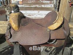 Vtg Used Carl Ammerman 15 Leather Basket Stamp Ranch Rope Saddle Yoakum Texas