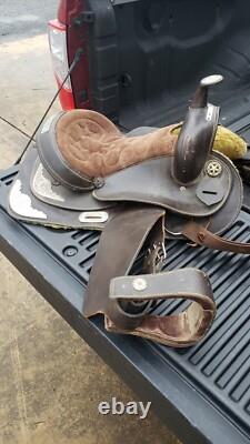 Vtg Western Horse Pleasure Trail Saddle w Silver Stars & Trim Sterling Whs1