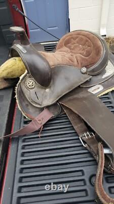 Vtg Western Horse Pleasure Trail Saddle w Silver Stars & Trim Sterling Whs1