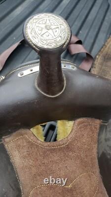 Vtg Western Horse Pleasure Trail Saddle w Silver Stars & Trim Sterling Whs1