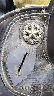 Vtg Western Horse Pleasure Trail Saddle w Silver Stars & Trim Sterling Whs1
