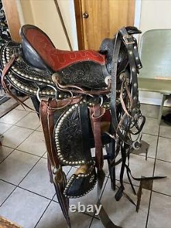 Vtg Western Studded Tooled Parade Saddle Youth Pony 12 Breast Collar Bridle