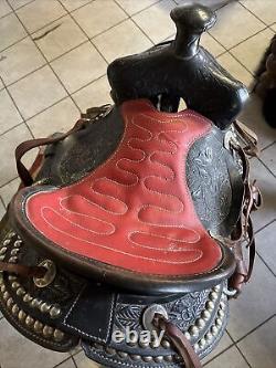 Vtg Western Studded Tooled Parade Saddle Youth Pony 12 Breast Collar Bridle