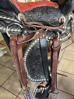 Vtg Western Studded Tooled Parade Saddle Youth Pony 12 Breast Collar Bridle
