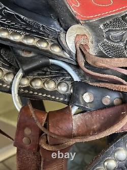 Vtg Western Studded Tooled Parade Saddle Youth Pony 12 Breast Collar Bridle