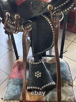 Vtg Western Studded Tooled Parade Saddle Youth Pony 12 Breast Collar Bridle