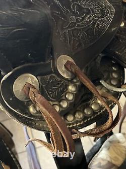 Vtg Western Studded Tooled Parade Saddle Youth Pony 12 Breast Collar Bridle