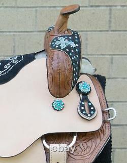 WESTERN BARREL RACING SADDLE HORSE USED BLING TRAIL SHOW TACK 16 in