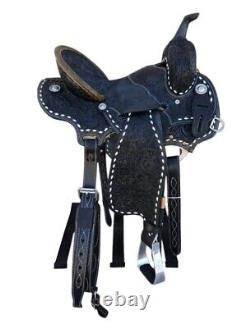 WESTERN HORSE SADDLE BLACK COLOUR WITH HAND TOOLED Size 12 18