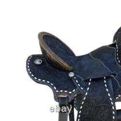 WESTERN HORSE SADDLE BLACK COLOUR WITH HAND TOOLED Size 12 18