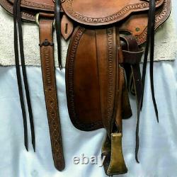Wade Western Saddle Ranch Roping Horse Tack Rawhide Covered Wood Tree Leather